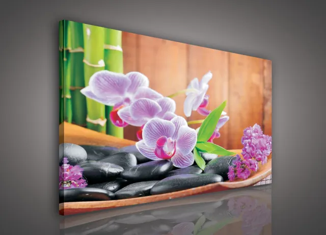 Canvas Schilderij - Bloemen - Orchidee - Plant - Spa - Natuur - Inclusief Frame - 100x75cm (lxb) Groen