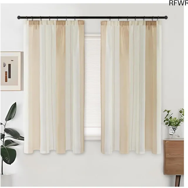 RFWR Moderne gestreepte gordijnen voor woonkamer en slaapkamer - Set van 2 - 145 cm lang Beige wit strepen