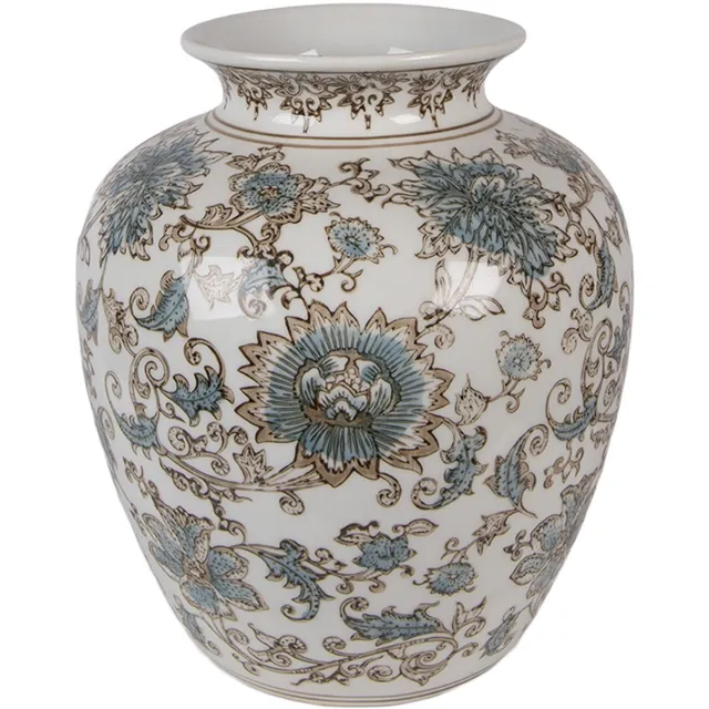 Clayre & Eef Vaas Ø 22x25 cm Wit Blauw Keramiek