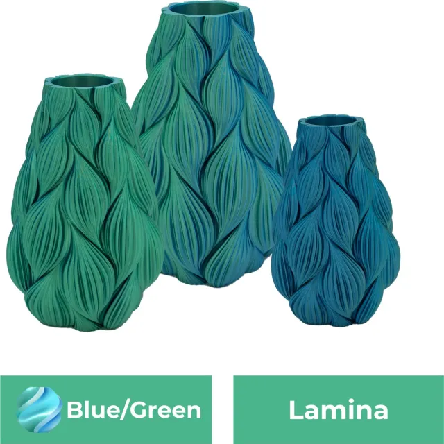 Lovora Lamina moderne vaas – Decoratieve vaas - Blauw / Groen - 3d geprinte vaas – geschikt voor droogbloemen - 34CM