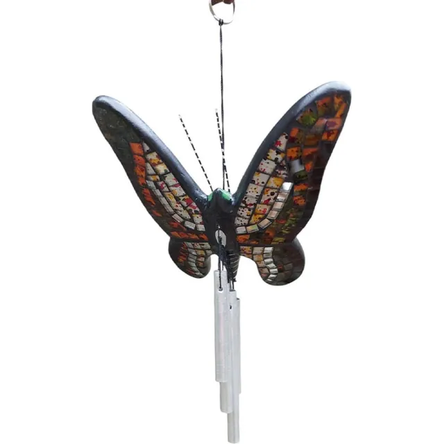 Floz Design windgong met vlinder en glasmozaiek - cadeau dat altijd in de smaak valt - kan op balkon of terras - niet heel groot - maakt lieflijk, zacht geluid - fairtrade en kwaliteit zwart