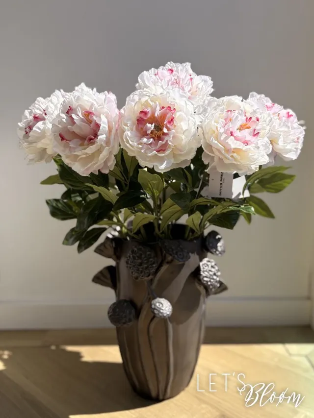 Dutch Dreams Flowers Let's Bloøm | Pioenroos | Zijden Pioenroos | Kunst Pioenroos | Wit | Lichtroze | Kunst bloem | Zijden bloem | Kunsttak | Voorjaar