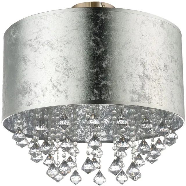 Globo Plafondlamp Zilveren blad woonkamerlamp Kristallen rond, metaal, 1x E27, DxH 30x31 cm