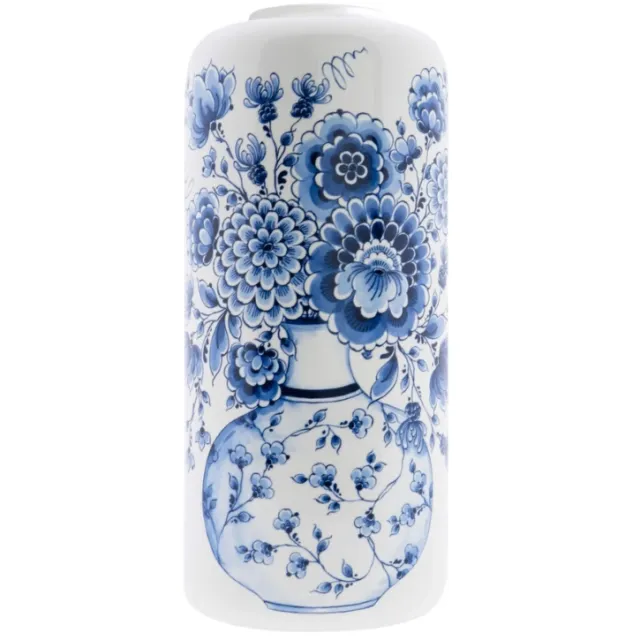 Heinen Delfts Blauw Cilindervaas Wit Cabinet des Fleurs 31 cm Wit, Blauw