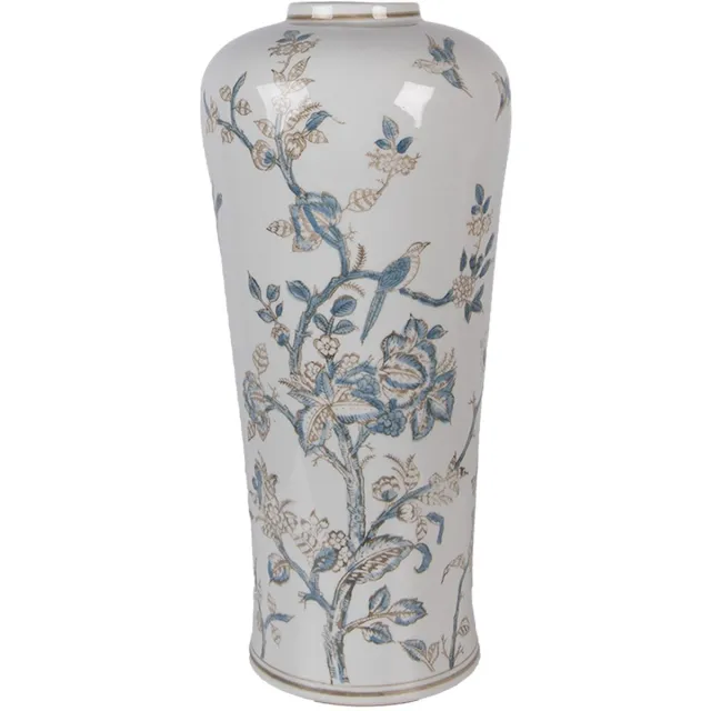 Clayre & Eef Vaas Ø 17x39 cm Wit Blauw Keramiek