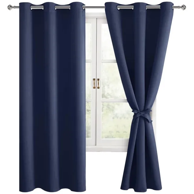 Ibenzoa Zachte Schuifgordijnen Donkerblauw met Ringmontage, 2 Stuks, 117x137cm - Perfect voor Slaapkamer en Woonkamer
