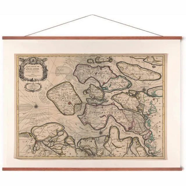 Esque Poster In Posterhanger - Historische Oude Kaart Zeeland - 50x70 cm - Kader Hout - Middelburg - Ophangsysteem