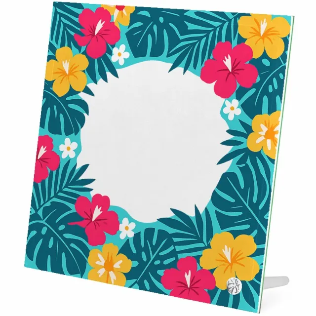 Mr Cadeautjes Glasframe 20 x 20 - design Fris botanisch herhaalpatroon met een speels centraal labelv | cadeau Wit
