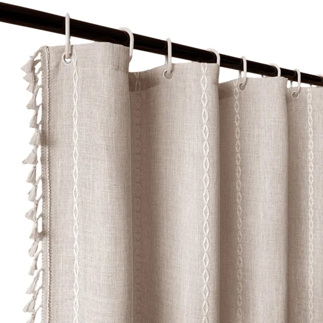 COVREO Douchegordijn 183x183 cm beige polyester, boho met franjes en ringen