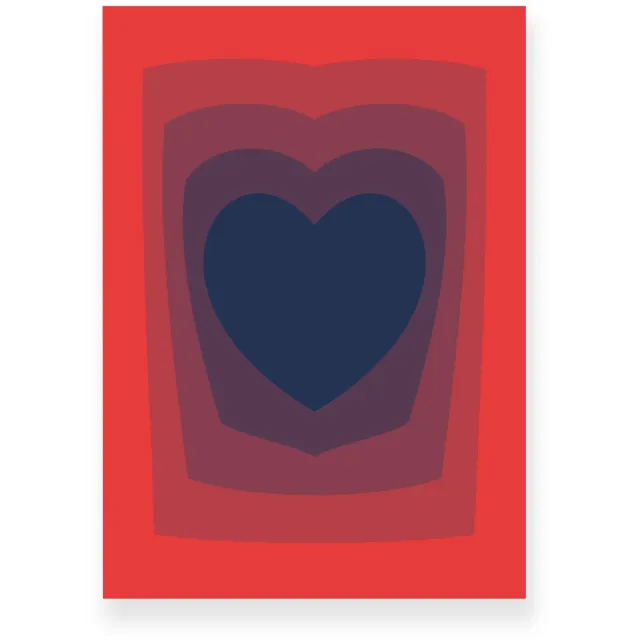 Yisual Poster 30x40 cm - Abstracte Kleurovergang - Hart - Rood - Blauw - Vintage - Op-Art - Muurdecoratie - Wanddecoratie