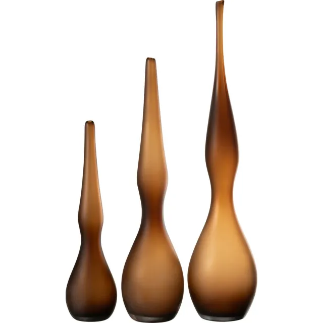 J-Line vaas Yoko gebogen fluit - glas - bruin - 3 stuks