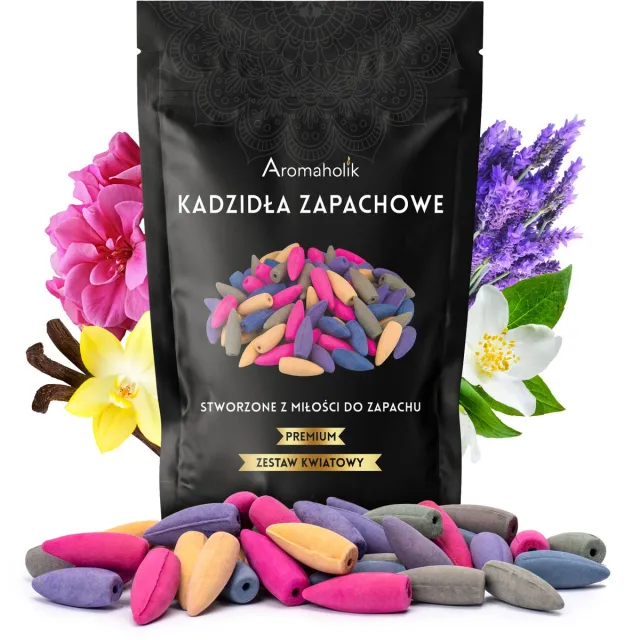 Aromaholik Wierookkegels Backflow - Bloemenmix - 50 stuks - XL - Waterval Effect - Natuurlijk Zwart