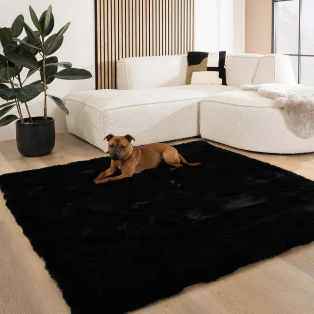 Tapeso Fluffy vloerkleed vierkant - Comfy Deluxe zwart 100x100