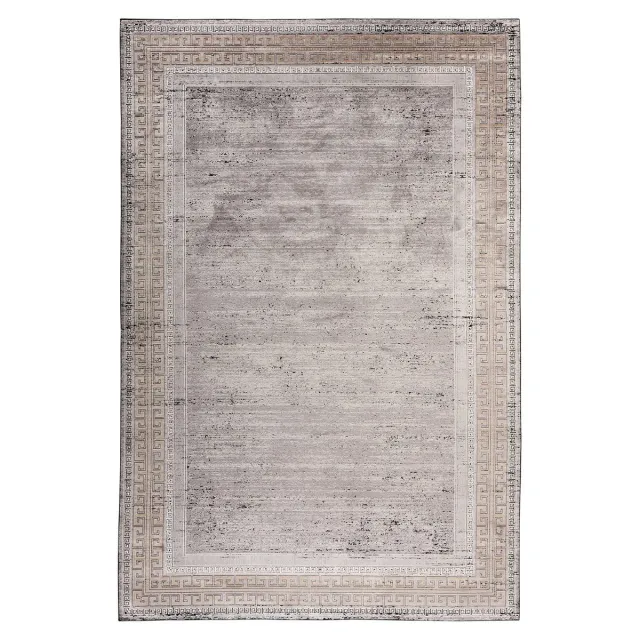 Padiro elegant laagpolig vloerkleed 160 x 230 cm - grijsbeige - vintage patroon - voor vloerverwarming - van viscose, polyacryl en katoen