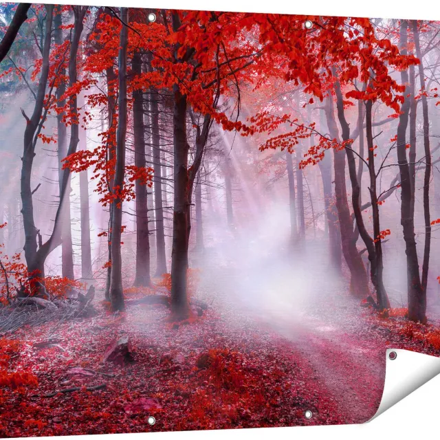 Gards Tuinposter Rood Bos met Bomen - 120x90 cm - Tuindoek - Tuindecoratie - Wanddecoratie buiten - Tuinschilderij Multikleur