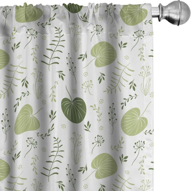 ABAKUHAUS Vintage Palm Raamgordijnen, Rond Botanisch Motief, Lichtgewicht decoratieve 2-delige set met roedezak, 2 stuks 75 cm B x 175 cm L, wit en Meerkleurig
