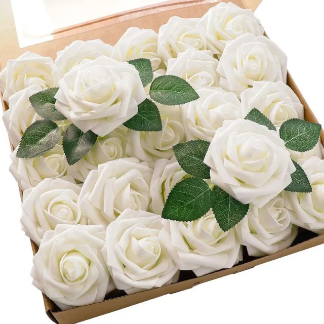 JMKA Bloemen- kunstbloemen- Rozen - kunstplanten voor binnen - kunstplant- nepbloemen Wit