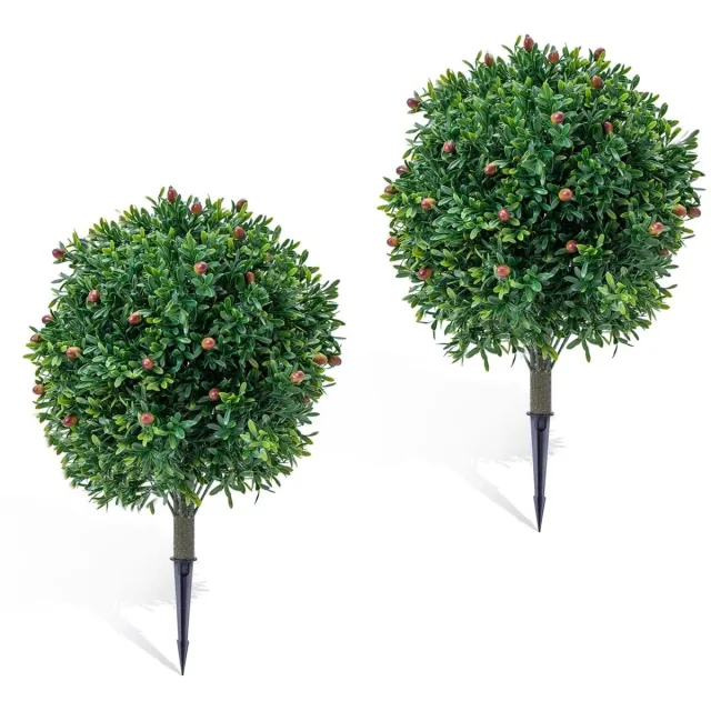 Happiq Set van 2 Kunst Olijfbomen 65cm - UV-Bestendig Realistisch design - voor tuin en buitenruimte - Groen Kunststof met Grondpinnen