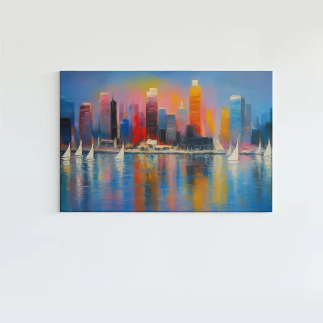 Trendex Global Canvas Schilderij - Abstract - Kunst - Kleurrijke Stad - 120x80x2 cm