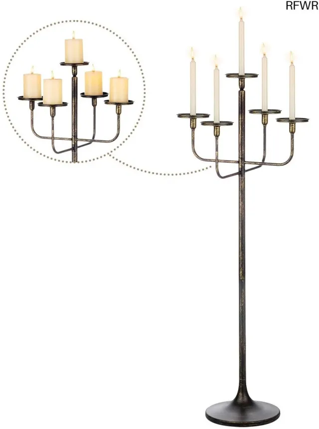 RFWR Hoge 5-armige Kandelaar - Gotische Vloerkandelaar voor Taper- en Pijlerkaarsen - Perfecte Decoratie voor Feesten en Speciale Gelegenheden Zwart