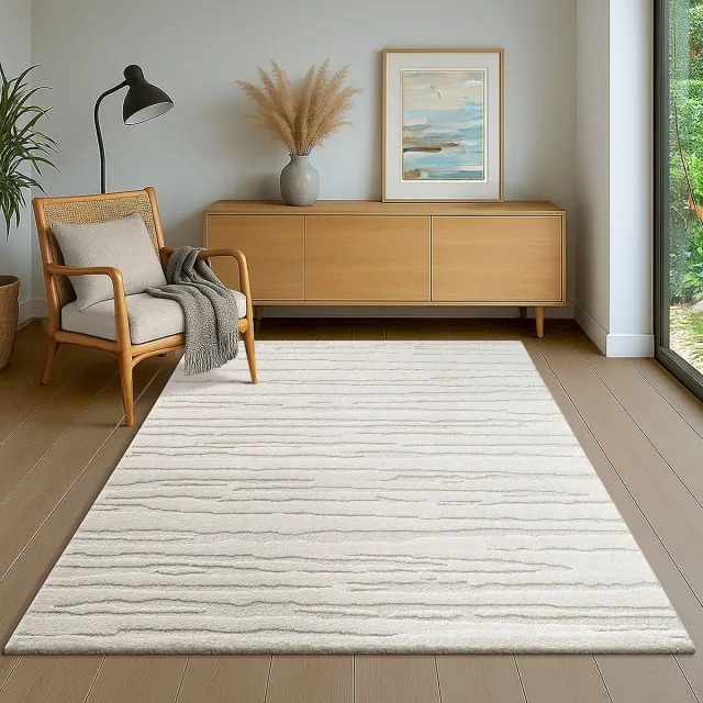 the carpet Everest – vloerkleed met moderne korte pool, hoog-laag effect, 3D-effect, hoge pooldichtheid en aangenaam zacht, organisch Lijnendesign, crème, 80 x 150 cm crème met organisch lijnpatroon