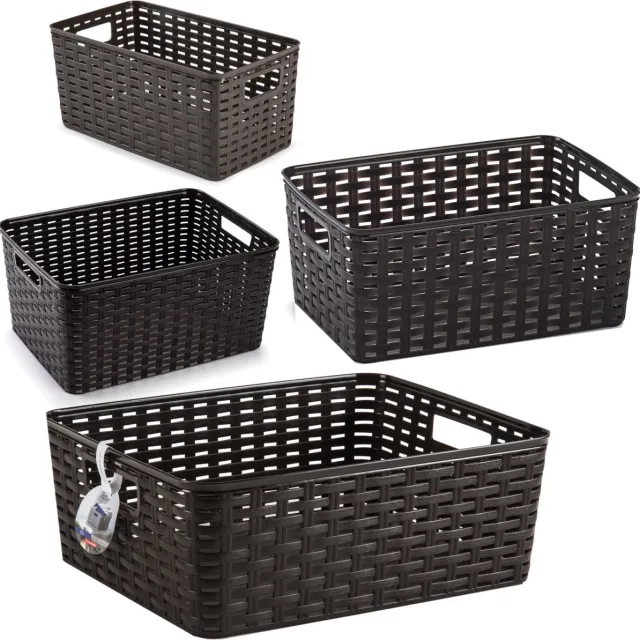 Forte Plastics Opbergboxen / opbergmandjes set - 4x stuks - rotan kunststof - bruin - met inhoud 5/10/12/18 liter