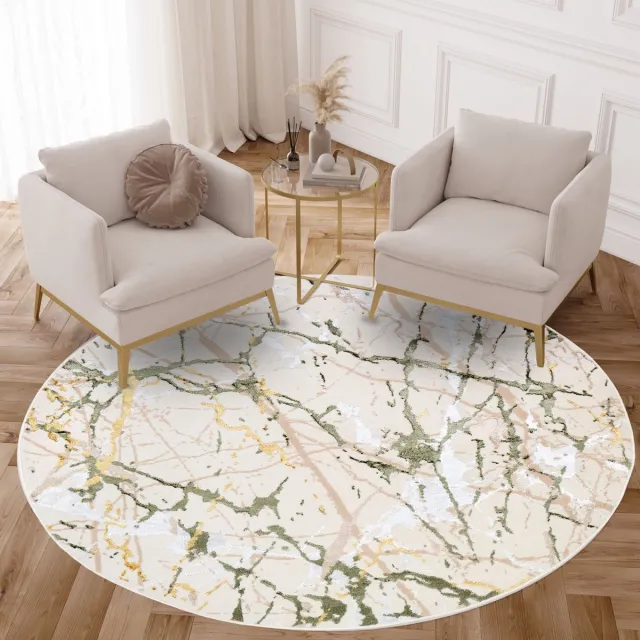 Tapiso Crystal Rond Vloerkleed Creme Laagpolig Woonkamer Modern Tapijt Creme 1