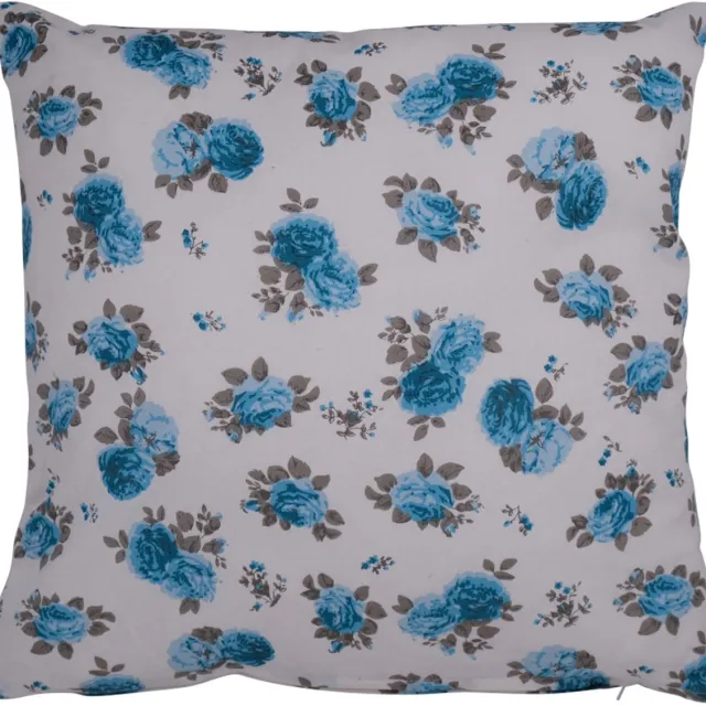 Linen & More Two Flowers chambray - sierkussen - turquoise 45 x 45 cm