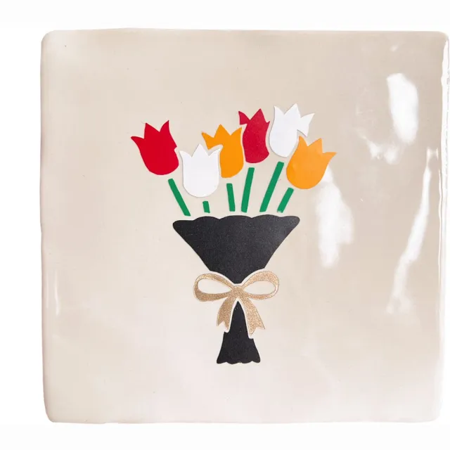 PinkPeach Oeteldonk Tegeltje Tulpen - Beige - Rood Wit Geel - Carnaval Den Bosch - 10x10 cm