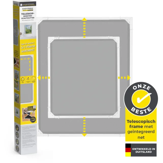EasyMaxx Insect Protect Telescopische insectenhor voor ramen, met voorgemonteerd frame, uittrekbare insectenbescherming, geïntegreerd muggennet, min. 73 x 83 cm–max. 120 x 140 cm - wit, 1 stuk