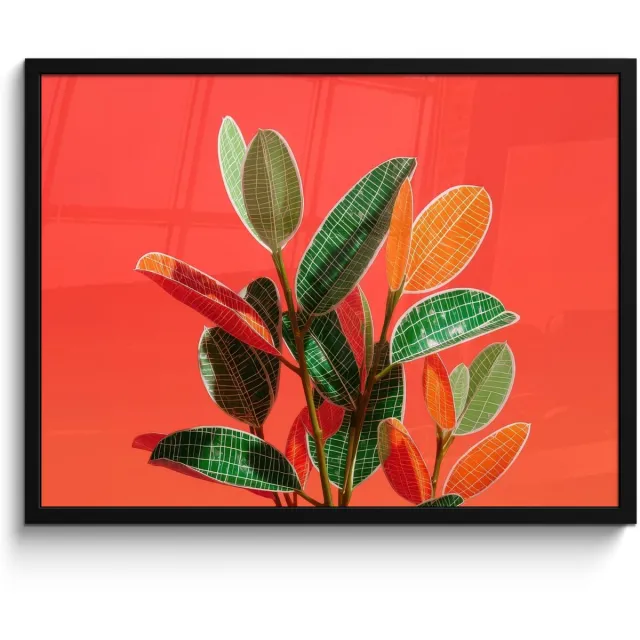 FrameYourWall Poster in lijst - Fotolijst 70x50 cm - Posters - Bladeren - Nerven - Oranje - Structuur - Posterlijst zwart - Decoratie - Wanddecoratie woonkamer - Muurdecoratie slaapkamer Bladeren - Nerven - Structuur