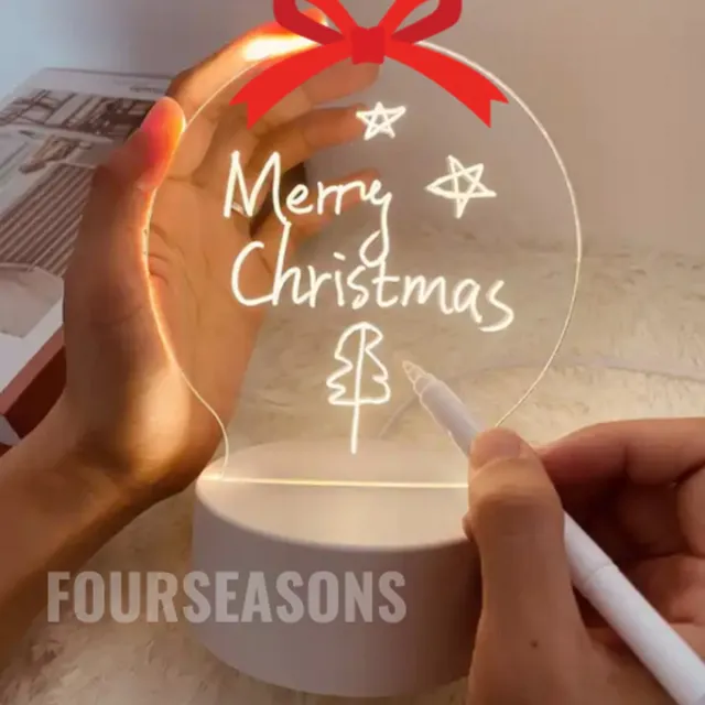 FOURSEASONS LED Bureaulamp - Bureauverlichting - Draadloos opladen - Transparant Bureaulamp Met Eigen Tekst - Design verlichting - Gepersonaliseerde Cadeau Warm Wit