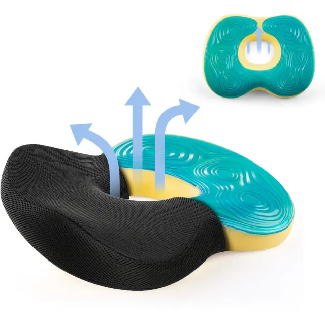 Fine Asianliving Zitring Memory Foam Gel Donutkussen Traagschuim 45x40x9.5cm - Zitring – Donut Kussen – Aambeien Kussen – Stuitkussen – Orthopedisch Zitkussen – Donutkussen Stuit - Ringkussen Original - Houding Correctie Zwart