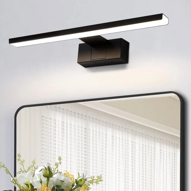 Glitzerlife Badkamer Spiegellamp Wandlamp - 6W LED - 1x geïntegreerde LED - IP44 waterdicht - 4000K neutraal wit - Wandmontage - Acryl Metaal - Ø30cm - Zwart 30CM 4000K 6W