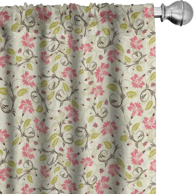 ABAKUHAUS lieveheersbeestjes gordijnen – 2x75x175 cm – microvezel – lichtgroen/roze Hellgroen
