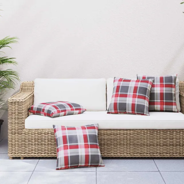 vidaXL Bankkussens 4 stuks Rood Geruit Patroon 60x60 cm Stof