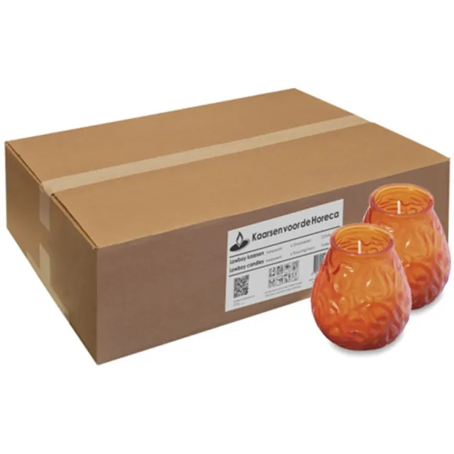 Bolsius Lowboy Oranje Kaars Ø95 x 105 mm – 70 Branduren – 12 Stuks – Sfeerkaars in Glazen Houder