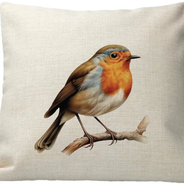 LucKim.nl Kussen - Design - Vogel - Roodborstje - Linnen - Kleurvast - inclusief vulling multicolor