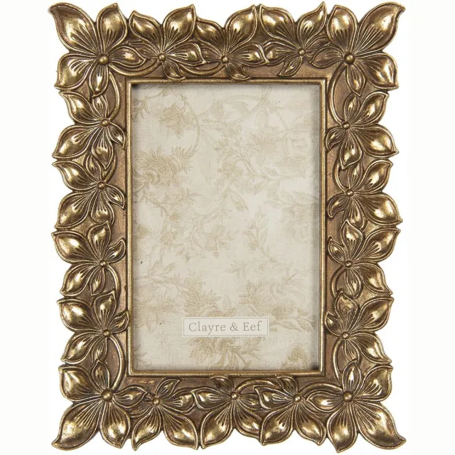 Clayre & Eef Fotolijst 10x15 cm Goudkleurig Kunststof Bloemen