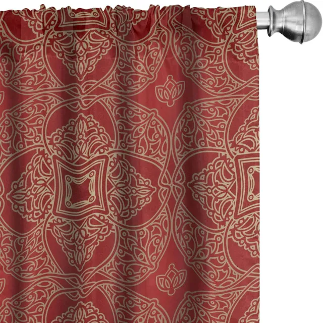 ABAKUHAUS 2x75x225 cm Voorhangen – microvezel, halfschaduw, vermiljoen kamel & tan Vermilion