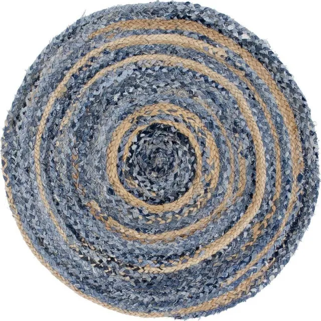 Ancient Wisdom Vloerkleed - Ronde mat van jute en gerecycled denim - Tapijt - Interieur - Vloerbedekking - Decoratie - Woonaccessoire multicolor
