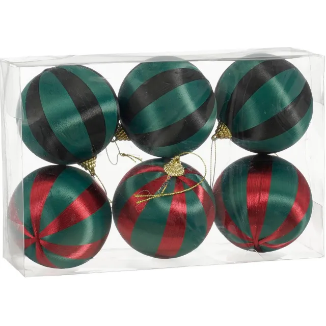 Mica Decorations Kerstballen onbreekbaar gestreept - 6 stuks (ø8cm) Rood, groen
