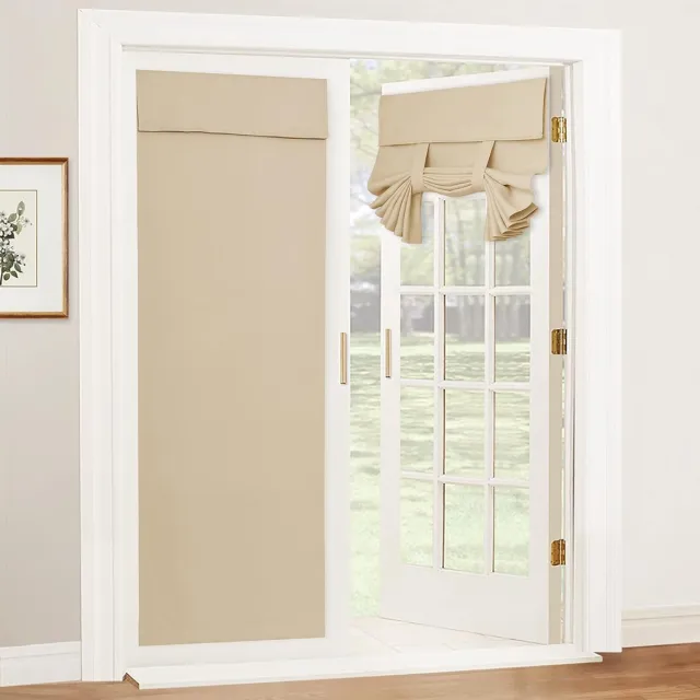 Ulisem Verduisterend gordijn voor openslaande deuren – Thermisch isolerend privacyscherm voor terras, keuken, voor- of achterdeur met glas - zelfklevend - 1 paneel - 26" B x 69" L - Beige