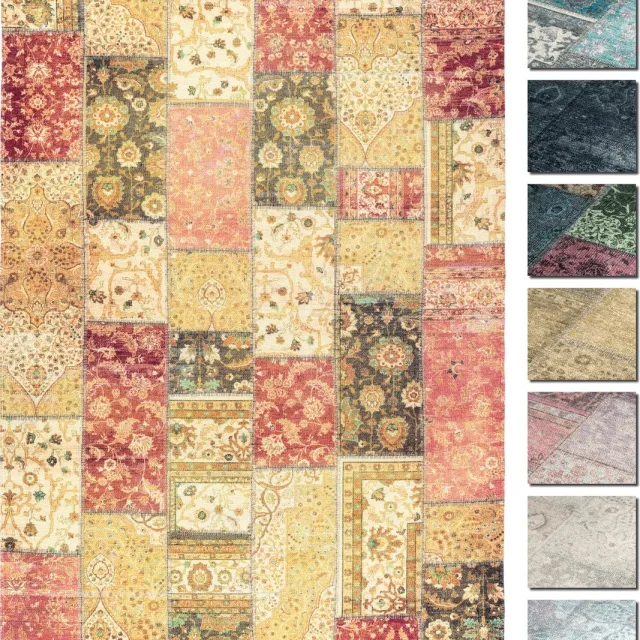 TESSO LIVING Kelim Patchwork Tapijt Woonkamer Rood 195 X 280 cm, Modern Laagpolig Vloerkleed, Superzacht, Machinewasbaar