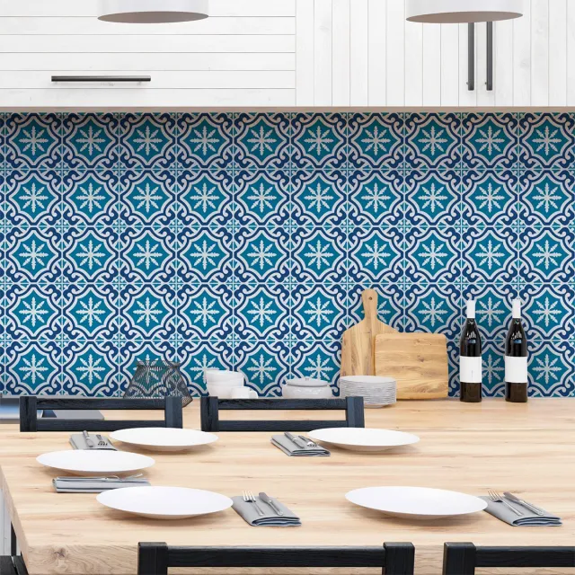 Ambiance Sticker Zelfklevende tegelmuurstickers voor keuken en badkamer - 30 cementtegelstickers, Azulejos-stijl, Alissa - 30 stickers, 10x10 cm Multi color
