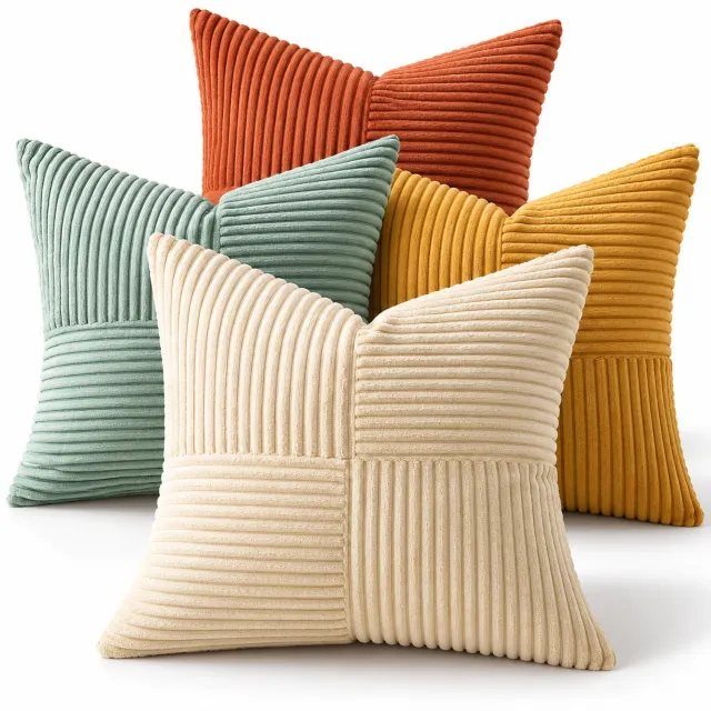 BOTC Sierkussenhoezen 45x45 cm - Set van 4 - Zacht Ribfluweel met Patchwork Design - Decoratieve Kussenhoezen voor Bank & Bed - Petrol/Oranje Teal-oranje