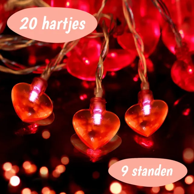 Happy Happenings Valentijn Hartjes Lichtslinger - Rood - 2m - Love - Valentijn Decoratie - Liefde - Lichtsnoer - Cadeautje voor hem & haar