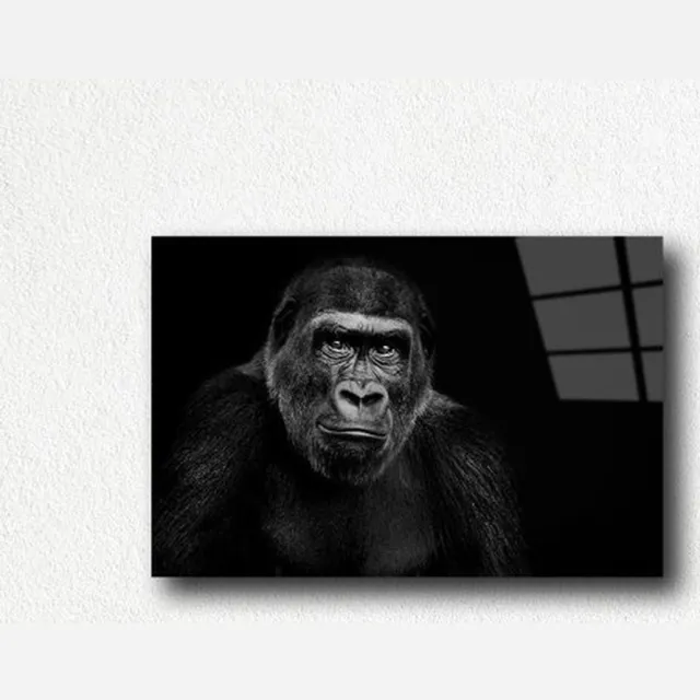 Myfinto Indoorart - Glasschilderij aap 90x60 CM - Afbeelding op plexiglas - Inclusief montagemateriaal zwart