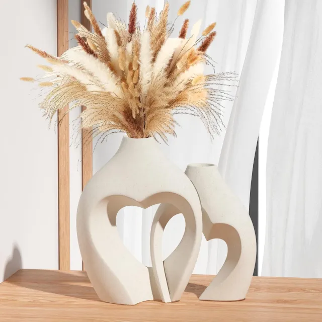 Unyqoos Set van twee keramische vazen met matte afwerking voor stijlvolle decoratie wit