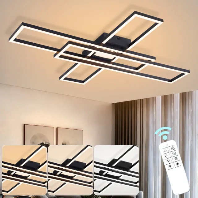 NETTLIFE Moderne LED Plafondlamp - 56W - Traploos Dimbare - Zwart - Rechthoekig Design - Plafondverlichting Voor Woonkamer Slaapkamer Keuken Kantoor